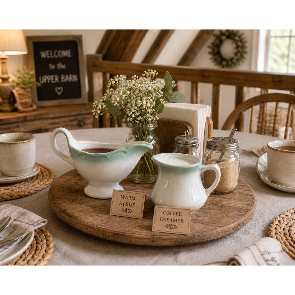 Vintage Homer Laughlin Creamer Set Green Ombre Farmhouse BnB Table Decor